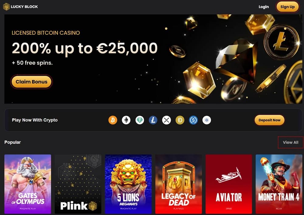 Lucky Block casino interface for playing chicken road casino game with crypto payouts